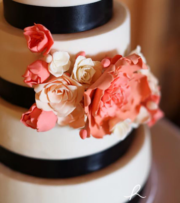 Black, White & Coral Wedding Cake