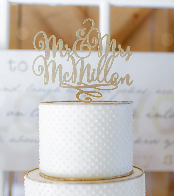 White and Gold Dotted Wedding Cake